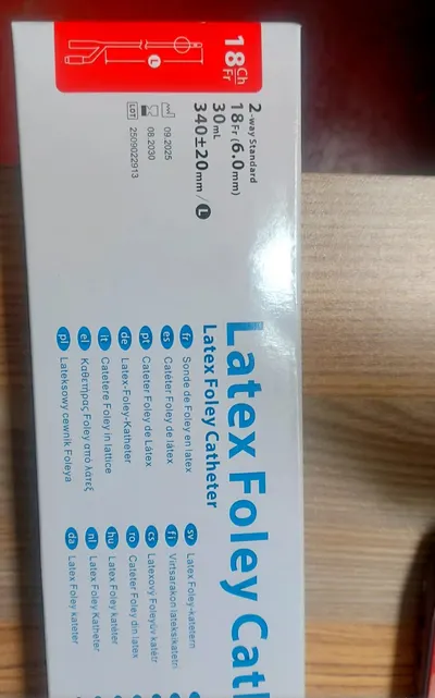 Foley Catheter FR/CH 18, 2-Way Silicone Coated